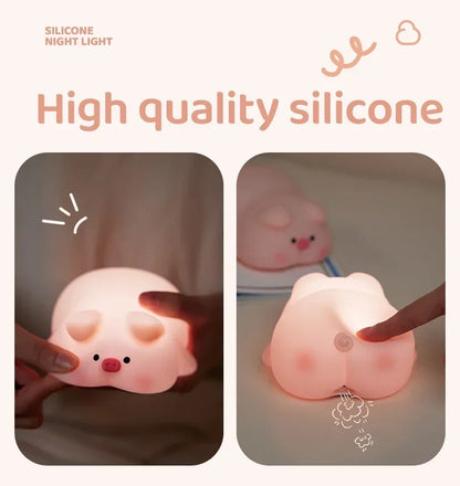 Piggy Bunny Night Light Led Table Lamp for Baby Nursery Room Decor Bedroom Bedside Rechargeable Dimmable Silicone Nightlight