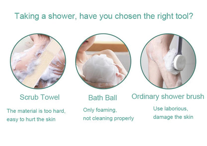 5 in 1 Electric Shower Cleaning Brush Set Rechargeable Long Handle Silicone Back Rubbing Brush for Bath Body Cleaning & Massage