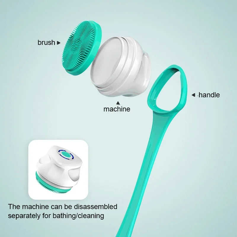 5 in 1 Electric Shower Cleaning Brush Set Rechargeable Long Handle Silicone Back Rubbing Brush for Bath Body Cleaning & Massage