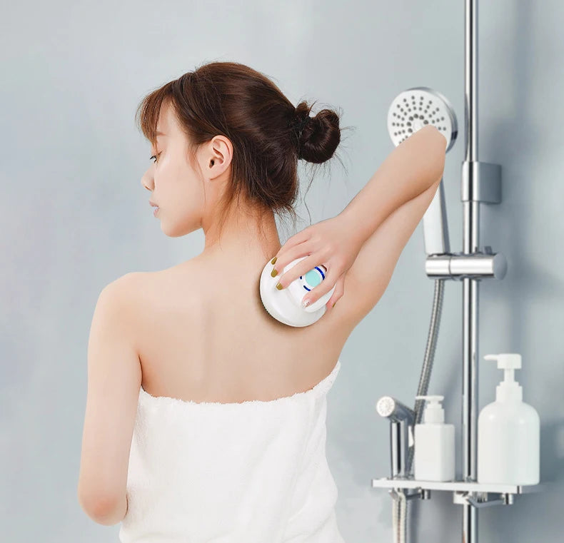 5 in 1 Electric Shower Cleaning Brush Set Rechargeable Long Handle Silicone Back Rubbing Brush for Bath Body Cleaning & Massage
