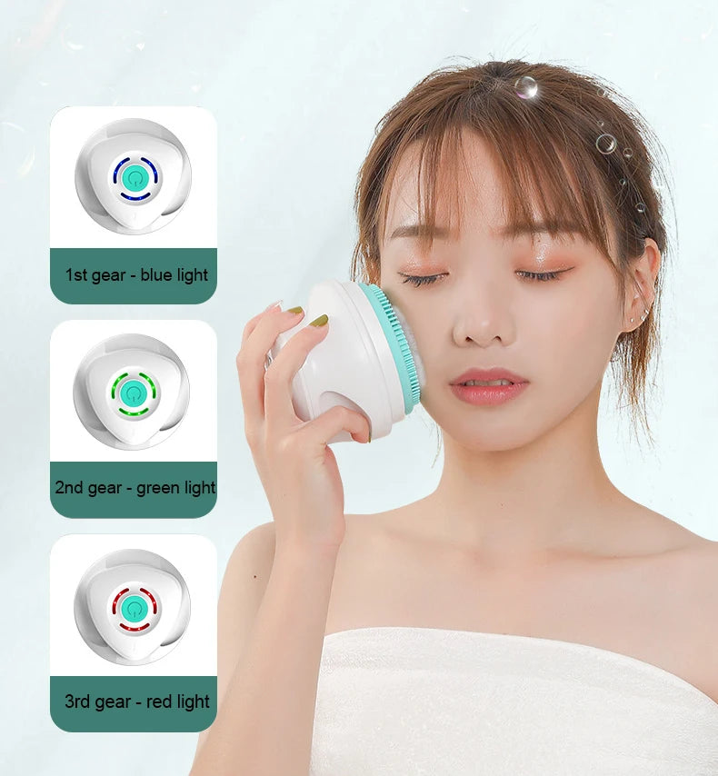 5 in 1 Electric Shower Cleaning Brush Set Rechargeable Long Handle Silicone Back Rubbing Brush for Bath Body Cleaning & Massage